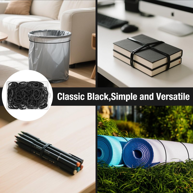 120 Pcs Black Wide Rubber Bands,4 Sizes Heavy Duty Thickened