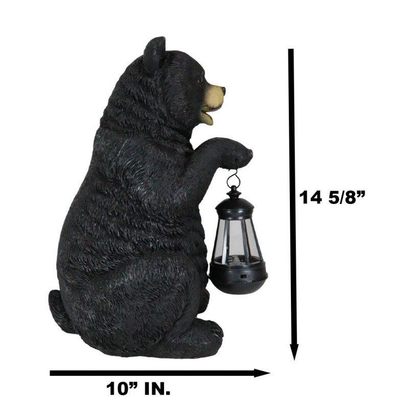 Rustic Garden Cute Black Bear Holding Solar Lantern Path Light