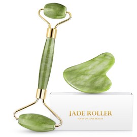 EUASOO Jade Roller & Gua Sha Set Facial Massager for Eyes, Neck and Whole Body Muscles, Can Eliminate Puffiness, Wrinkles, Tighten The Skin, Relax The Muscles of Gua Sha Massage Tools