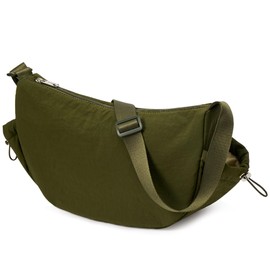KALIDI FANCY FOREST Women's Crossbody Tote Bag, Shoulder Bag, Crescent Shape, Large Capacity, Nylon, Solid Color, Lightweight, Cute, Waterproof, Fashionable Ladies Bag for School and Travel, green