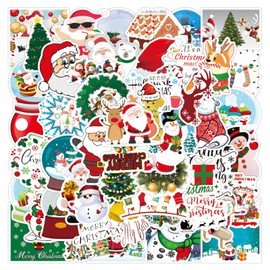 50Pcs Christmas Decorations Stickers for Christmas Holiday Stickers for Kids Adults Gifts Water Bottle Laptop Cup DIY Art Xmas Party Decoration Waterproof Vinyl Cute Santa Snowman Reindeer Sticker