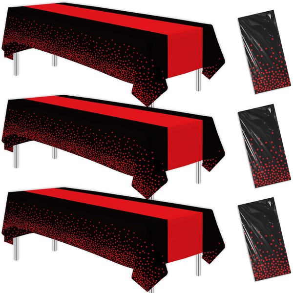 Suhelkit Black and Red Party Tablecloth Decorations, 3Pcs Disposable Black