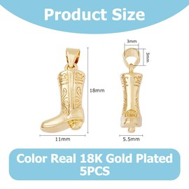 Hobbspring Pack of 5 Western Cowboy Charms Brass Western Boots Pendant 18 Carat Gold-Plated Vintage Boots Pendant Charms for Jewellery Necklaces and Earrings Making DIY Crafts, Brass