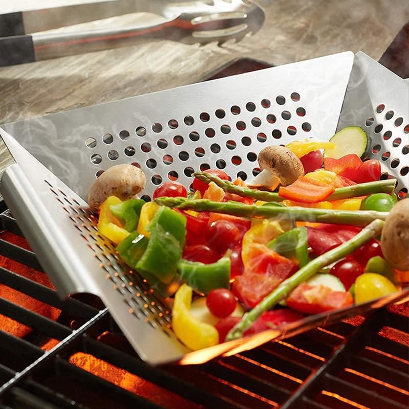 AIMALL 8 Inch Small BBQ Grill Basket, Stainless Steel Barbecue