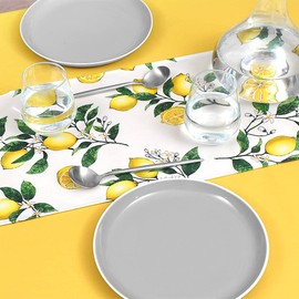 W2701800 Table Runner, Laminate, Waterproof, Scandinavian, Table Center, 39.4 inches (100 cm), Wipeable, Lemon, Yellow, Fruit Pattern, Style Decor