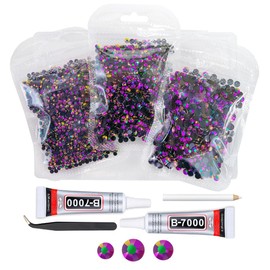 qiipii Vibrant Purple AB Resin Rhinestones w B7000 Jewelry Glue for Bedazzling Crafting 3mm-5mm Colorful Purple Flatback Jelly Stones Diamonds Gems Charms for Nails Face Eyes Makeup Tumblers Crafts
