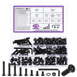 178 Pcs M6 Bolts and Nuts Set, Nuts and Bolts Set, Round Head Hexagon Socket Screws and Washers, Black Hex Socket Button Head Cap Machine Screws Kit