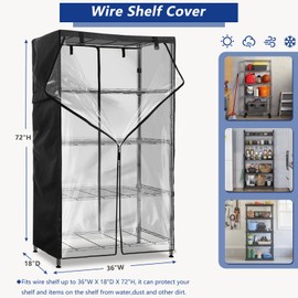 Exokugo Wire Shelf Cover,600D Heavy Duty 100% Waterproof Shelf Covers for Wire Shelving,Outdoor Storage Shelves Cover for Metal Rack,36" W x 18" D x 72" H,Black with Clear Front