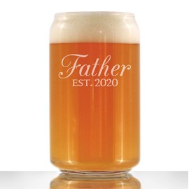 Father Est 2020 - New Dads Beer Can Pint Glass Gift for First Time Father - Decorative Large 16 Oz Drinking Glasses