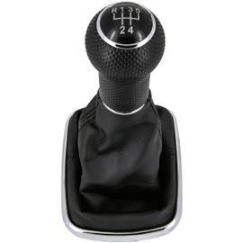 Gear Knob + Gear Stick Boot Set 5 Gears Suitable for VW Golf 4 1997-2006, Plug & Play, Car Gear Lever Shift Gaiter with Frame, Black - Chrome