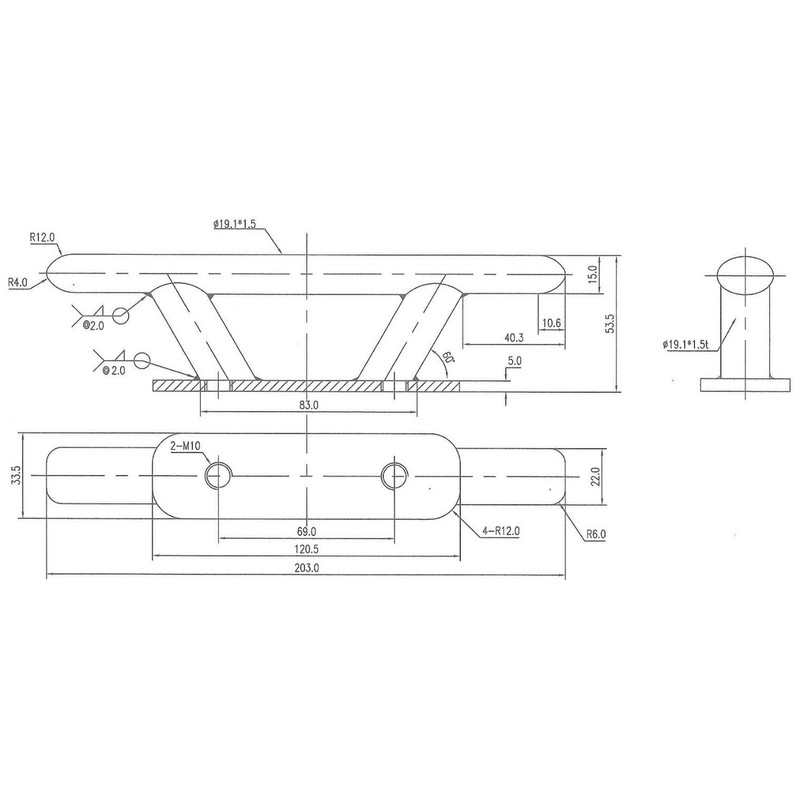 200mm/8in Stainless Steel Mooring Cleat Elliptical Tube Type Dock Deck