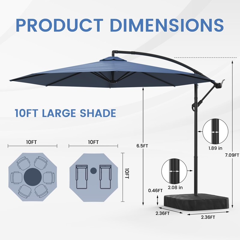 DoCred 10FT Cantilever Offset Patio Umbrella with Base Included, Navy