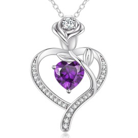 CDE Women's Rose Gold Heart Necklace 925 Sterling Silver Birthstone Gifts for Women with Pendant Jewellery Birthday Christmas Valentine's Day Mother's Day Mum, Sterling Silver