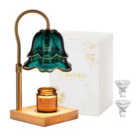 Candeldo Candle Warmer Lamp with Timer: Flower Candle Warmer with 2 Bulbs Green Height Adjustable Candle Warming Lamps Home Bedroom Decor Birthday Gift for Women