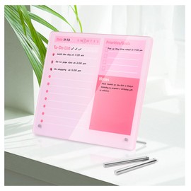 Desktop Thickened Acrylic Dry Erase Board to do List Planner Board，12"x10"，Tabletop Whiteboard with Stand，Frameless Pink Dry Erase White Board，for Office/Home/School