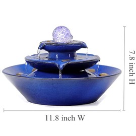andady Ceramic Tabletop Fountain with Ball for Indoor Table Desk Office Patio (Blue)