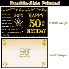 Large 50th Birthday Card With Envelope, Jumbo 50 Birthday Guest Book Greeting Cards for Men Women, Black Gold Extra Big 50 Year Old Birthday Card Gifts Party Supplies, Giant Happy 50 Birthday Card