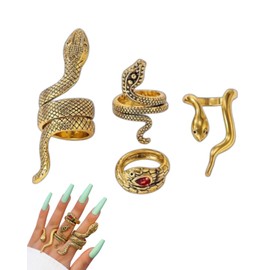 MOPZIJA 4 pieces snake ring, vintage snake open rings, crystal cross index finger ring, pintail ring, jewellery gifts for women and girls, snake jewellery, snake jewellery, gold