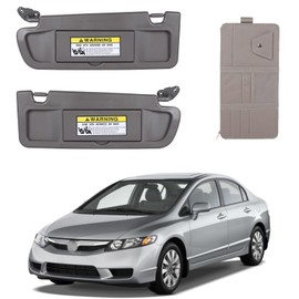 KruzeKraft Left and Right Side Sun Visor Fits for Honda Civic 2006-2011 Dark Grey with Storage Bag Fits 83280-SNA-A01ZA 83230-SNA-A01ZC