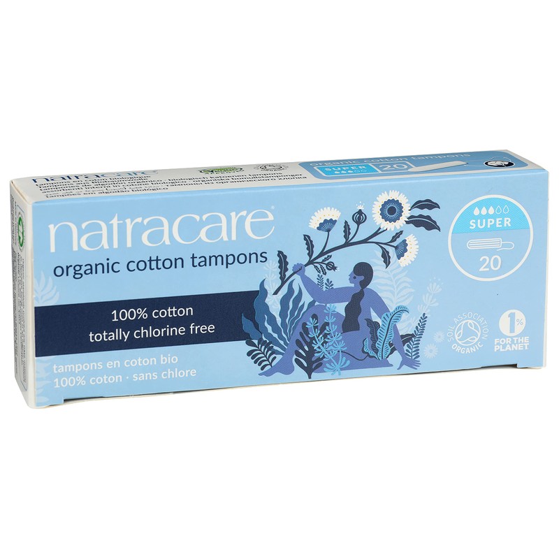 Natracare Non-Applicator 100% Organic Cotton Tampons, Super, Totally Chlorine Free,