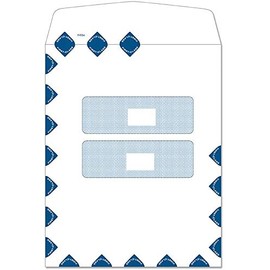 First Class Double Window Envelope, Tax Mailer, White/Blue, Self-Seal, 9-1/2" x 12", Pack of 50