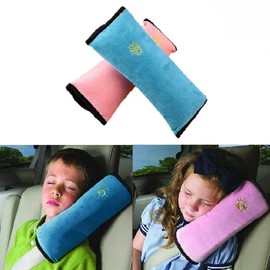 Seat Belt Cover Seat Belt Pillow Set of 2 Kids Seat Belt Pillow Cover Kids Travel Supplies Cervical Protection (Blue, Pink)