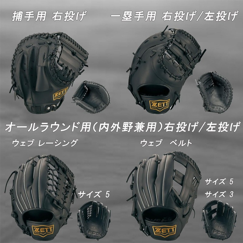 Zett Soft Baseball Glove (Glove) Lightex All-Around Right Throw, Black