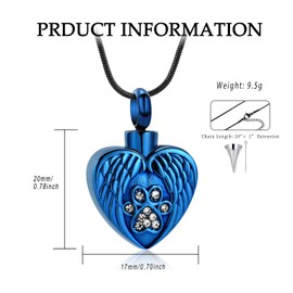 Cremation Jewelry Urn Necklace for Ashes for Pet Dog Paw Print Angel Wing Heart Urn Locket Pendant for Dog/Cat