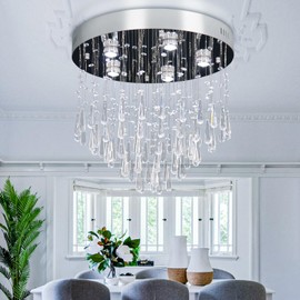 Finktonglan 5-Lights Modern Chandelier K9 Crystal Chandelier Light Fixture Modern Flush Mount Ceiling Light Fixtures Raindrop Chandelier for Bedroom Dining Room Living Room GU10 Required H19 x D17