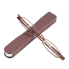 I-Mag Mini Metal Spring Hinge Reading Glasses with Slide Open Hard Case (Brown, 1.50)