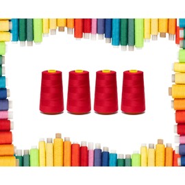Rohans Overlock Yarn 40/2 (120), 5000 Yards (4570 Meters) Sewing Thread Cones, Sewing Machine Multi Colour Yarn Cones, 100% Polyester Material (Red, 4)