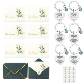 Thank You Card with Keyring Leaving Gifts for Colleagues/Teachers Thanksgiving Day Gold Foil Golden Border Green Envelope with Postcard Stainless Inspirational Gifts for Teacher