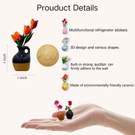 Mini Vase Fridge Stickers, 8PCS Fridge Stickers for Fridge, Cute 3D Plant Vase, Fun Fridge Accessories for Kitchen Office Home Decoration, Mini Fridge Stickers Vases for Gifts Housewarming Holidays