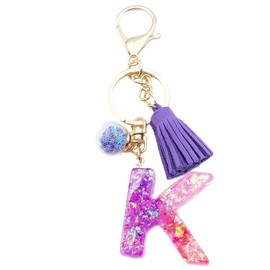 Xsclpomddy A-Z Initials Letter Keychain Crystal Pink with Tassel Pendant for Wallet Backpack Handbags Women Girls,K