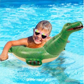 Lifelike inflatable dinosaur pool floats kids swimming pool ring kids pool toys for toddlers ages 312 boys girls - Color: Green, Size: Default
