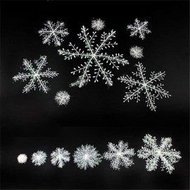 Christmas 3D Snowflake Hanging Party Decoration Ornaments with Holes and Strings, White Plastic Sparkle Snowflake, Party Supplies for Wonderland Winter (6Size, 66 Pieces)