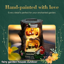BEXLEYBAY Solar Light Gnome Fairy Garden House for Outside, Big Size Fairy Miniature Buildings Accessories House Sculptures for Outdoor Garden Patio Lawn Path Decorations, 8" Tall