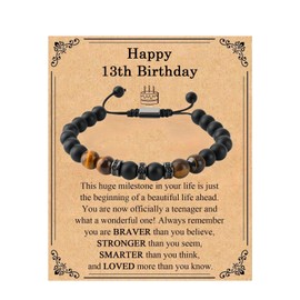 LynixTrade Tiger Eye Bracelet 13th Birthday Gifts for Boys, Birthday Gifts for 13 Year Old Boys Son Grandson Brother Nephew Friend