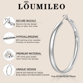 LOUMILEO S925 Sterling Silver Hoop Earrings 5mm Wide Silver Hoop Earrings for Women Hypoallergenic Large Silver Hoop Earrings Big Hoop Earrings for Women 70 mm