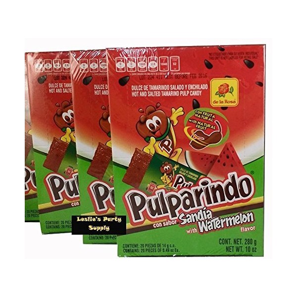 Pulparindo Hot and Salted Tamarind Pulp Candy with Watermelon Flavor, 20 ct box (Pack of 3)