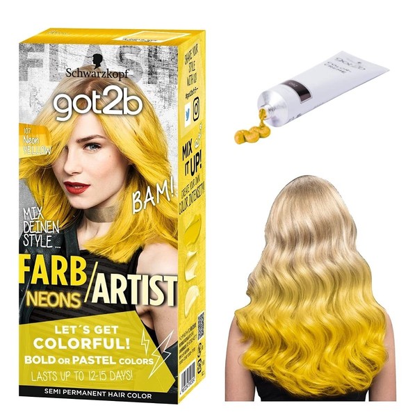 Schwarzkopf got2b Color Cream Neon Yellow with Hair Conditioner and Gloves 1 Pack (x1) Quasi Drug