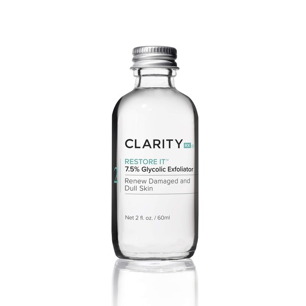 ClarityRx Restore It 7.5% Glycolic Acid Face Serum, Plant Based Exfoliating Treatment, Paraben Free, Natural Skin Care (2 fl oz)
