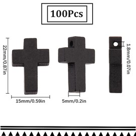 SUNNYCLUE 100Pcs Cross Charms Bulk Wood Cross Beads Black Wooden Cross Charm Bead Mini Small 15x22mm Rosary Pocket Crosses Easter Holiday Crucifix Charms for Jewelry Making Charms DIY Crafts Supplies