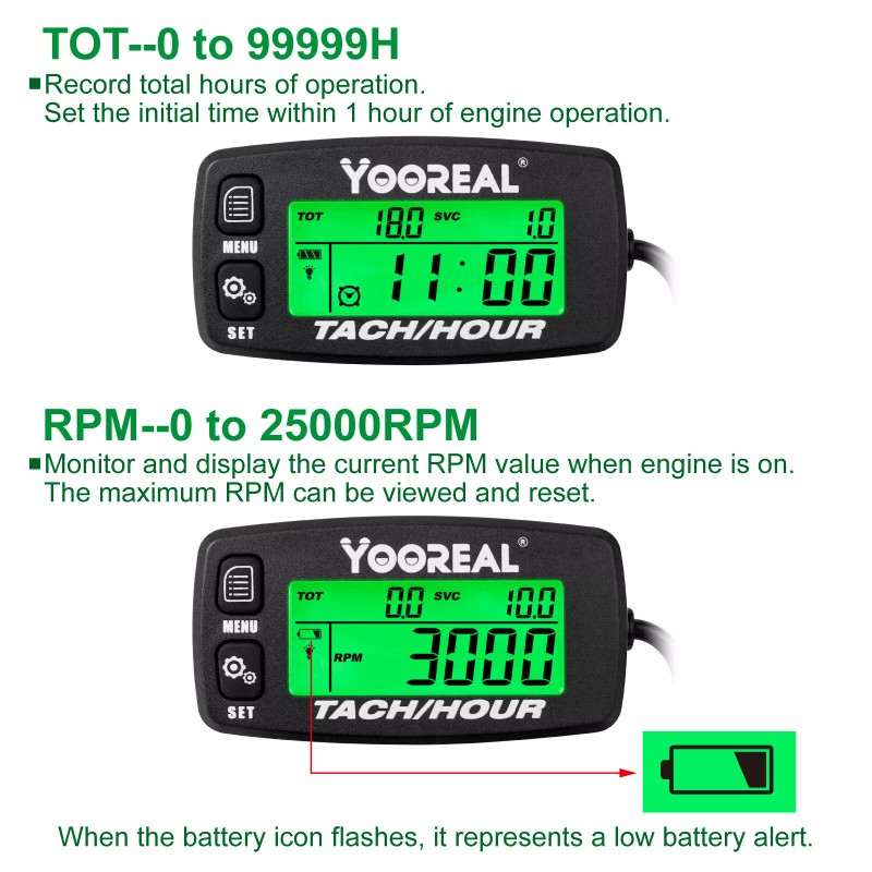 Yooreal Digital Hour Meter,Tachometer Maintenance Reminders