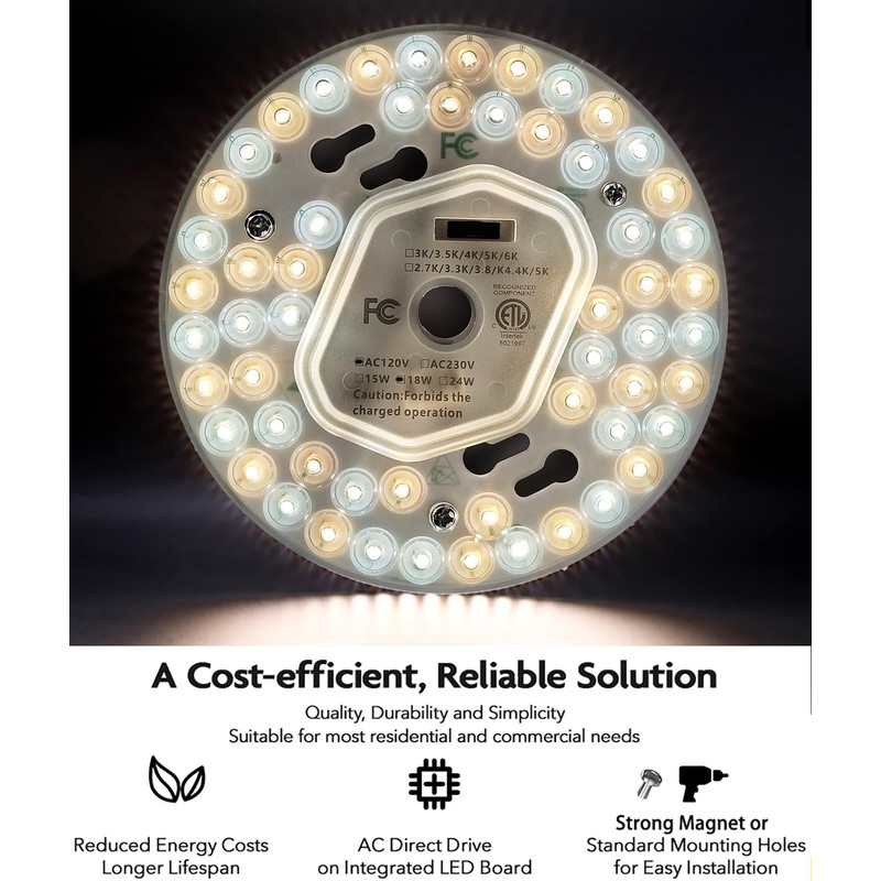 18W 5CCT Ceiling Fan Light Kit,LED Light Engine Retrofit Kit,Close
