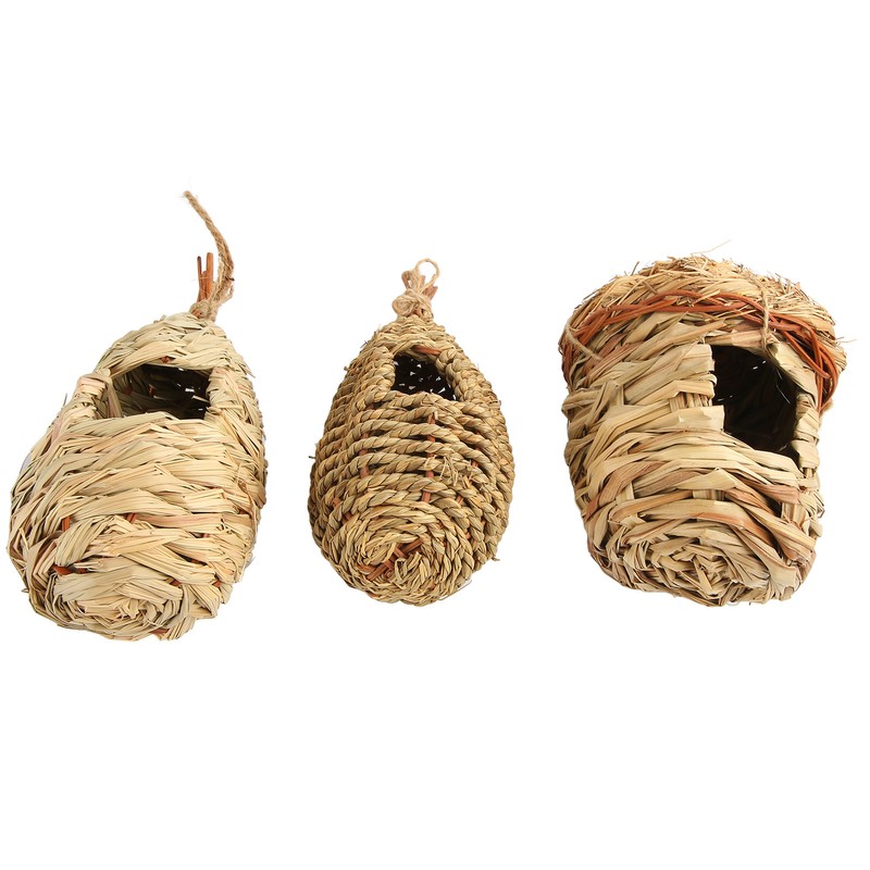 3Pcs Hummingbird House Small Grass Hanging Hand Woven Hummingbird House