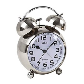 Atlanta Glockenwecker Quarz ohne Ticken lauter Glocken Alarm Licht Retro Silber - 2102-19