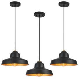 ALAISLYC 12 Inch Black Pendant Light Fixture,Farmhouse Hanging Lamp Adjustable Height Dome Pendant Lights for Kitchen Island Dining Room,3 Pack