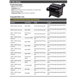 Air Filter Housing - Compatible with 1999-2004 Toyota Tacoma 3.4L V6 Naturally Aspirated DOHC GAS