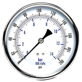 Air Compressor Pressure/Hydraulic Gauge 2" Face Back Mount 1/4" NPT 0-200 PSI